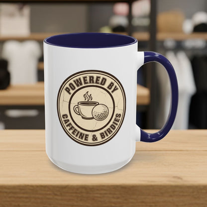 Powered by Caffeine & Birdies - Golf Mug - 15oz in Navy