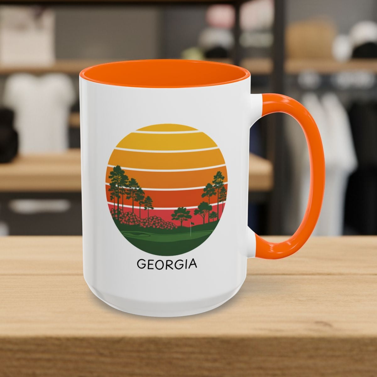 Retro Sunset - Georgia - Golf Mug - 15oz in Orange