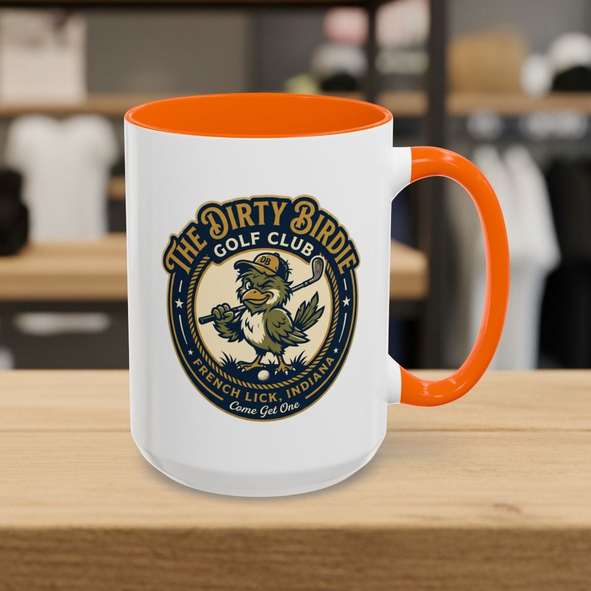 The Dirty Birdie Golf Club - French Lick, Indiana - Golf Mug in Orange