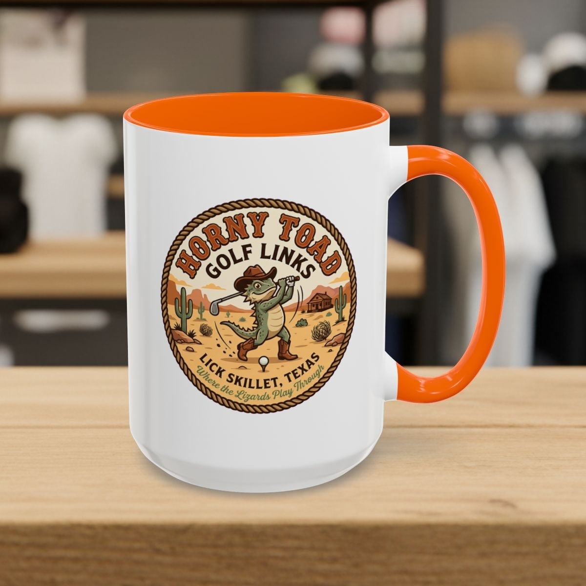 Horny Toad Golf Links - Lick Skillet, Texas - Golf Mug in Orange