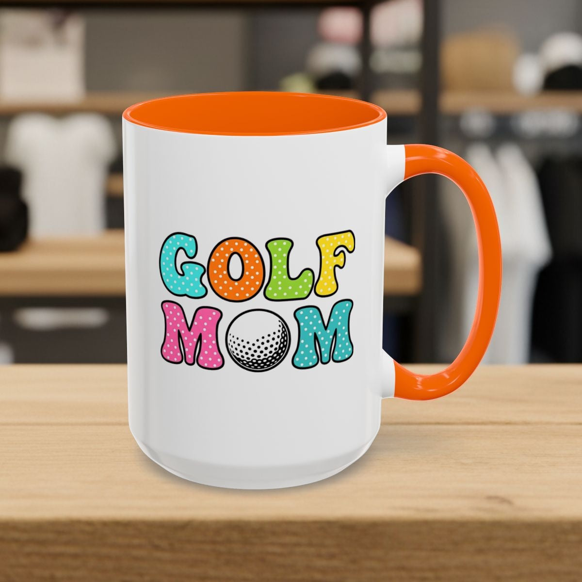 BUBBLY GOLF MOM, Polka Dot Pop - Golf Mug in Orange