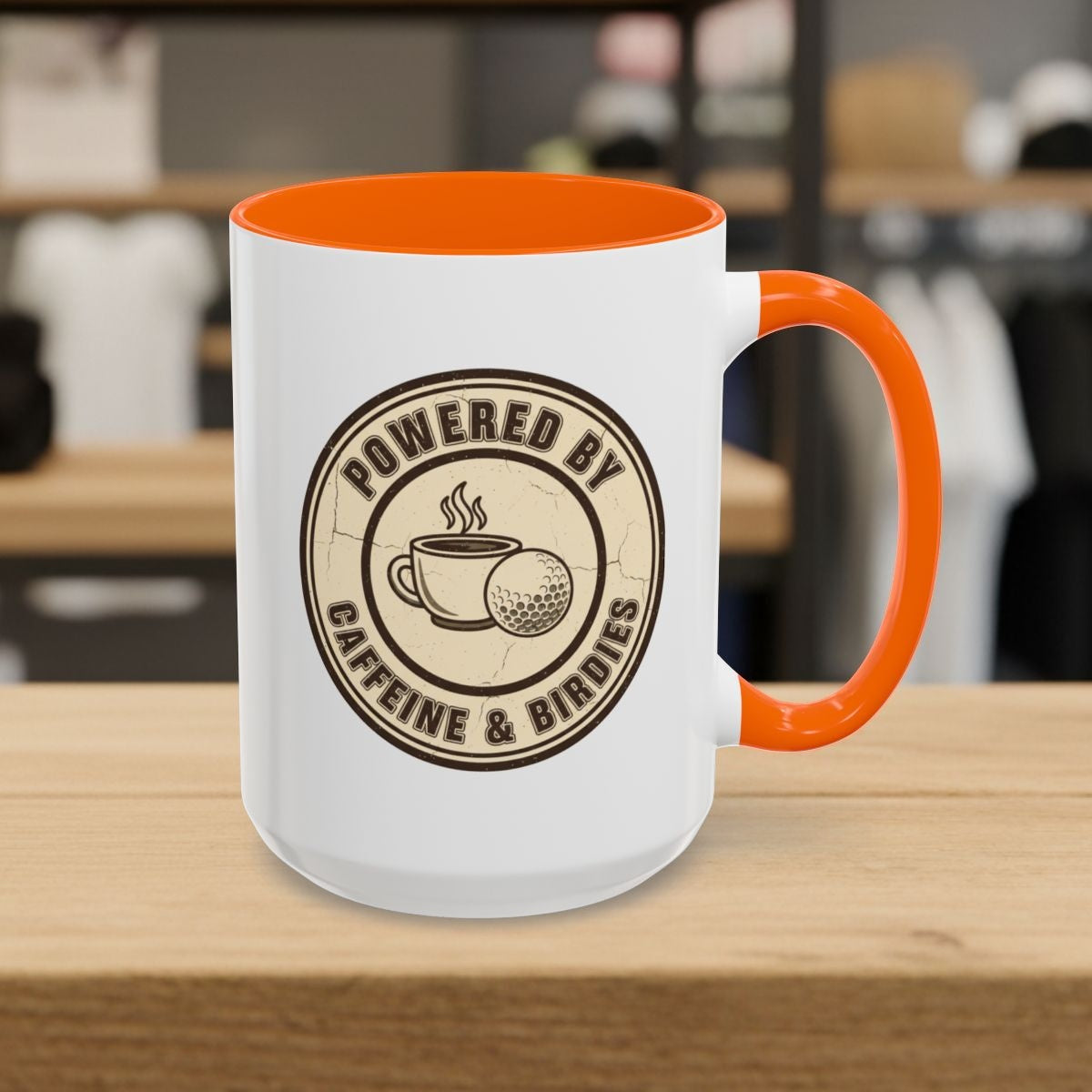 Powered by Caffeine & Birdies - Golf Mug - 15oz in Orange