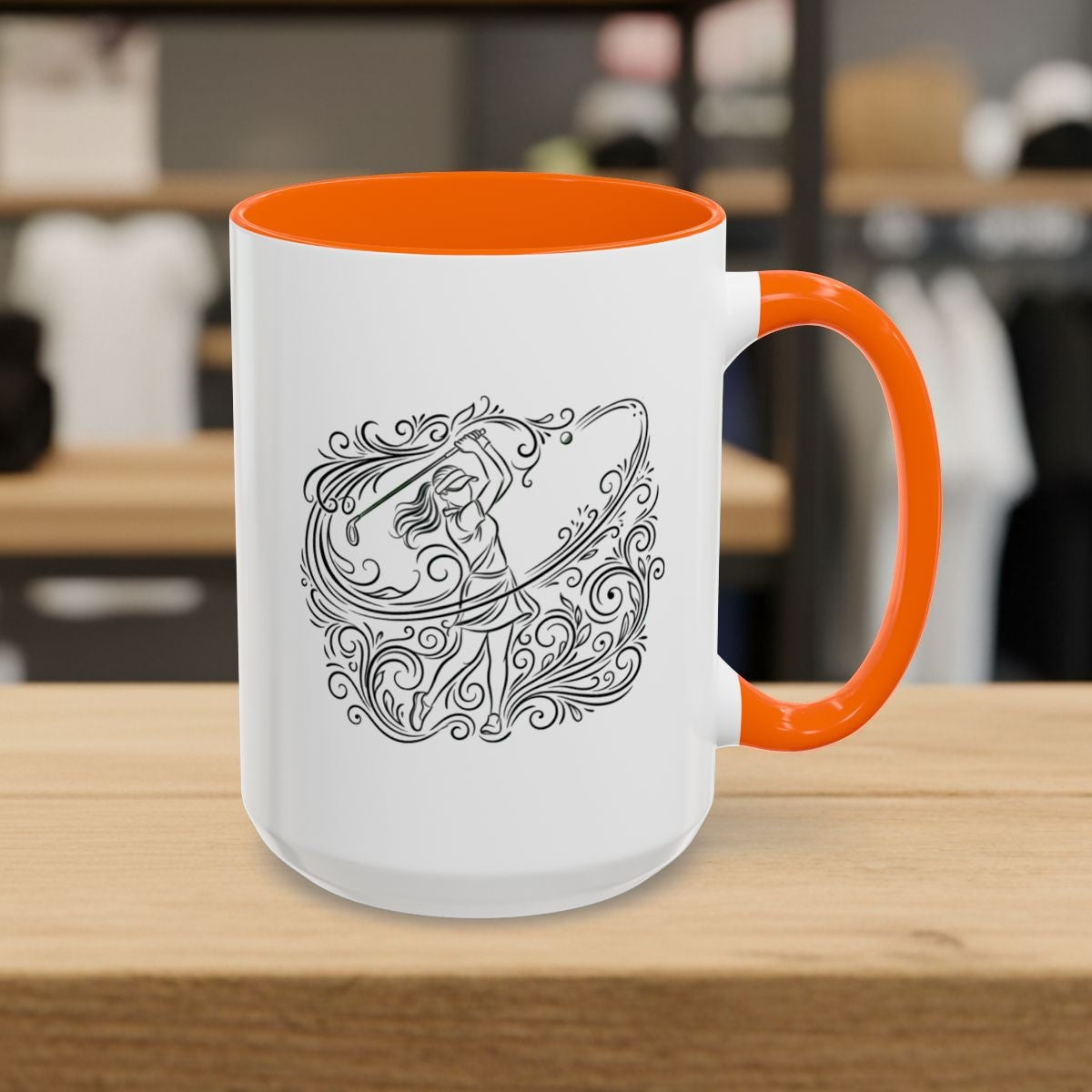 EVERY SWING TELLS A STORY - Women's Golf Vine Art - Golf Mug in Orange