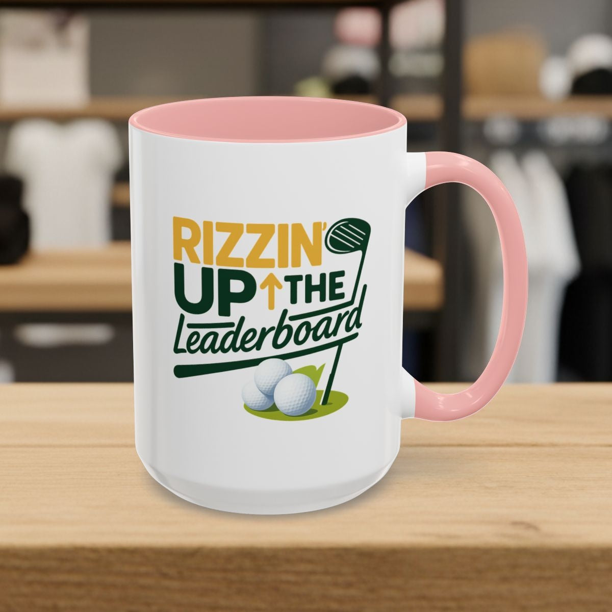 Rizzin' Up The Leaderboard - Golf Mug - 15oz in Pink