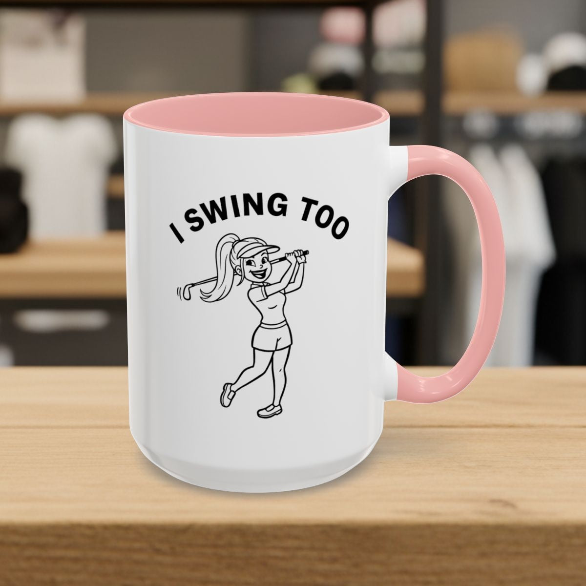 Retro I SWING TOO - Golf Mug - 15oz in Pink