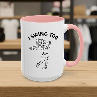 Retro I SWING TOO - Golf Mug - 15oz in Pink