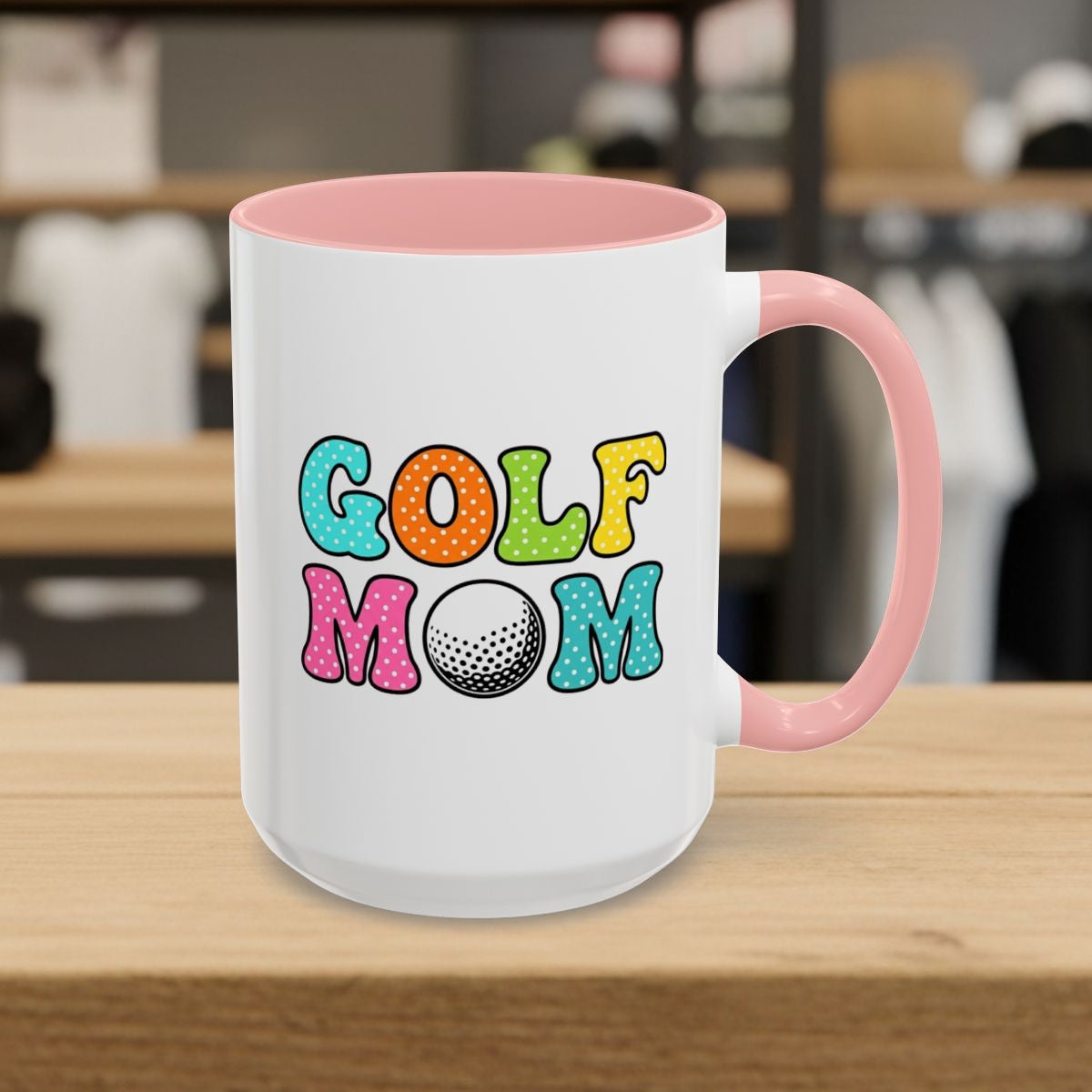 BUBBLY GOLF MOM, Polka Dot Pop - Golf Mug in Pink