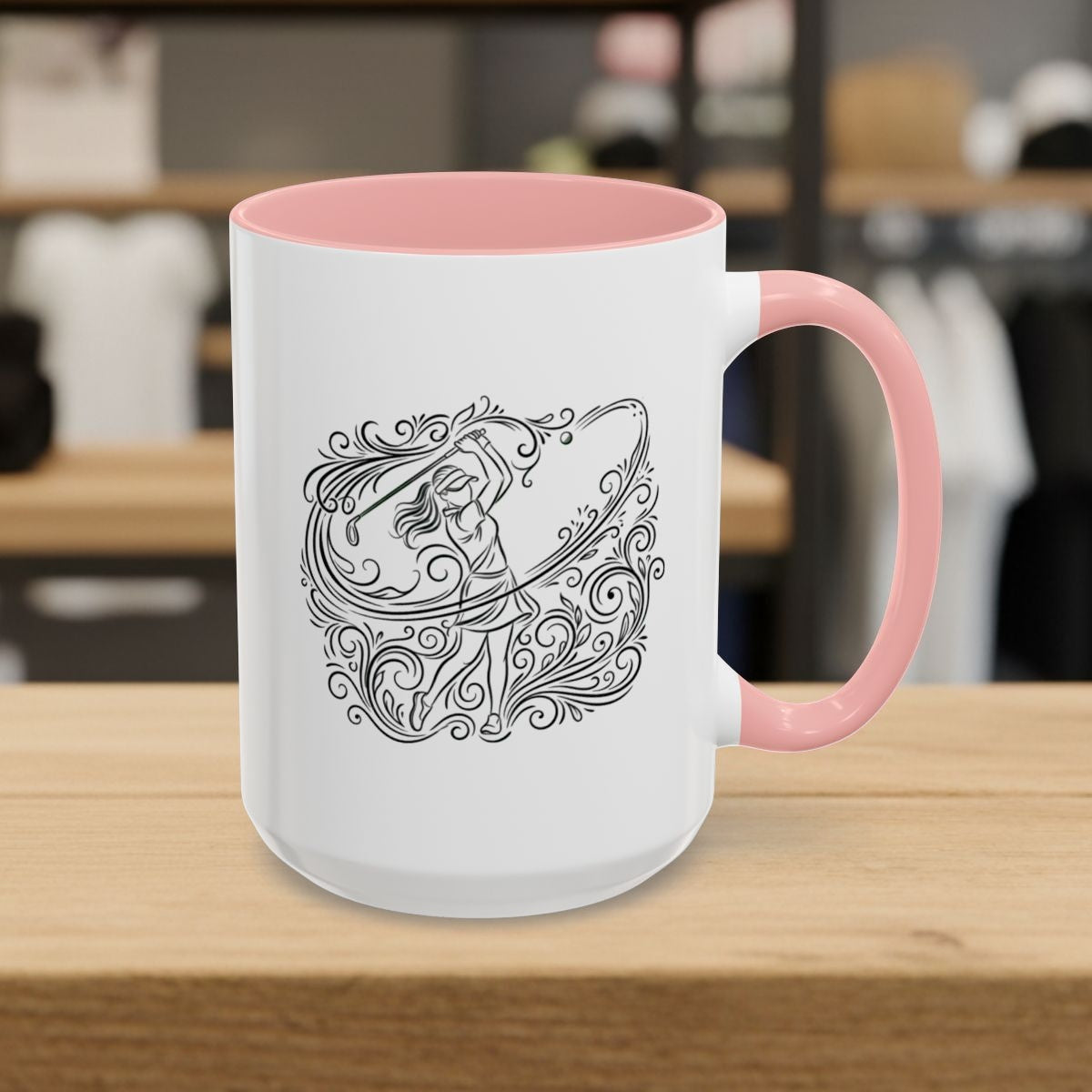 EVERY SWING TELLS A STORY - Women's Golf Vine Art - Golf Mug in Pink