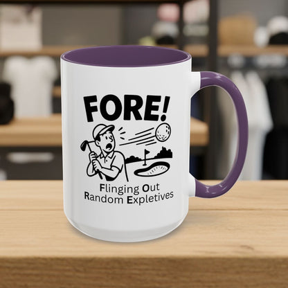 FORE! - Flinging Out Random Expletives! - Golf Mug - 15oz in Purple