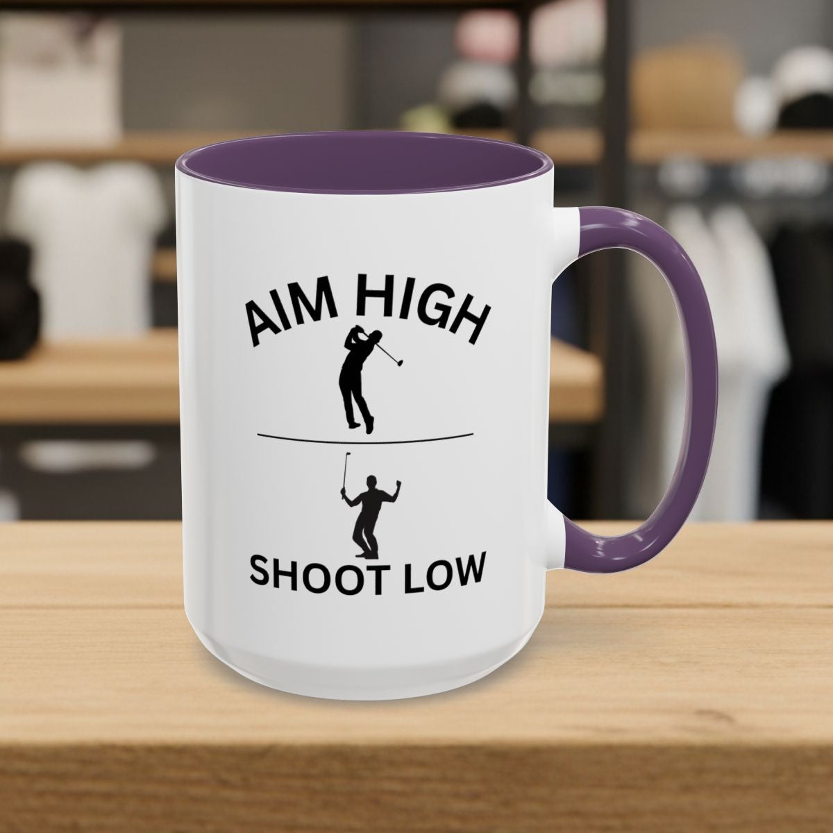 Aim High - Shoot Low (Male) - Golf Mug - 15oz in Purple
