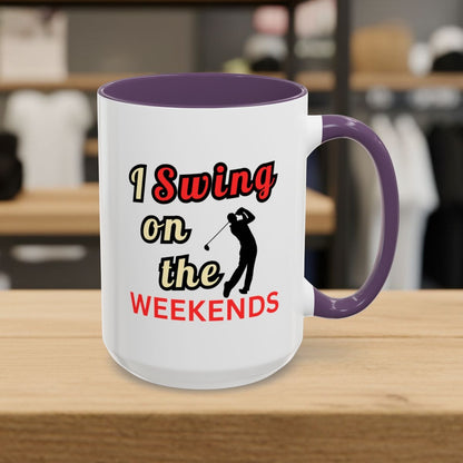 I Swing on the Weekends - Golf Mug - 15oz in Purple