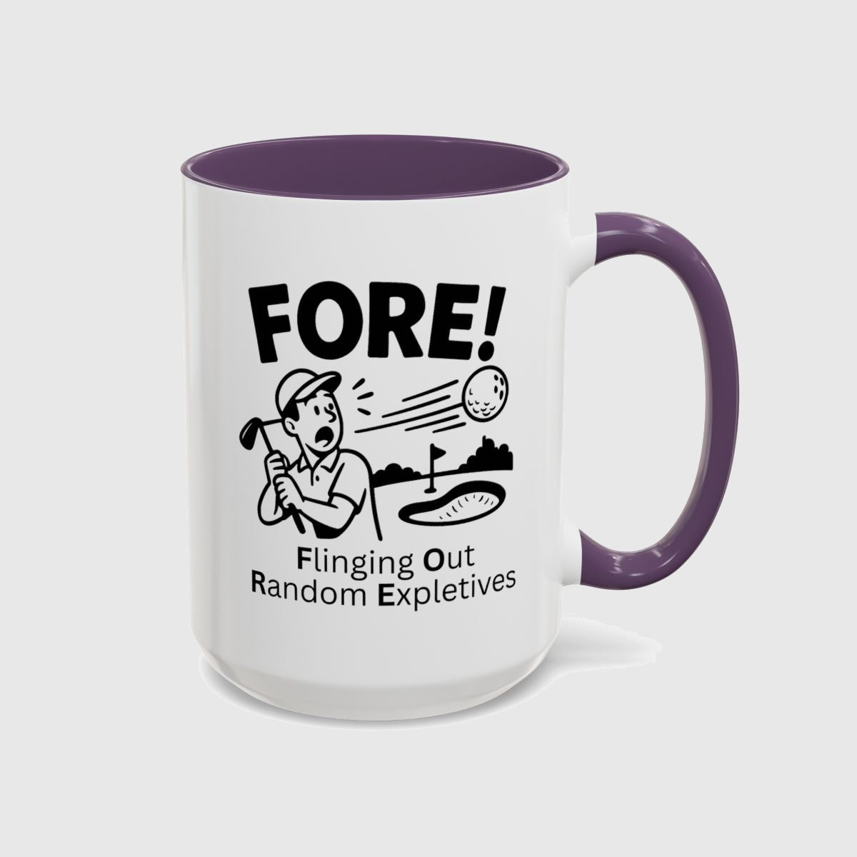 FORE! - Flinging Out Random Expletives! - Golf Mug in Purple