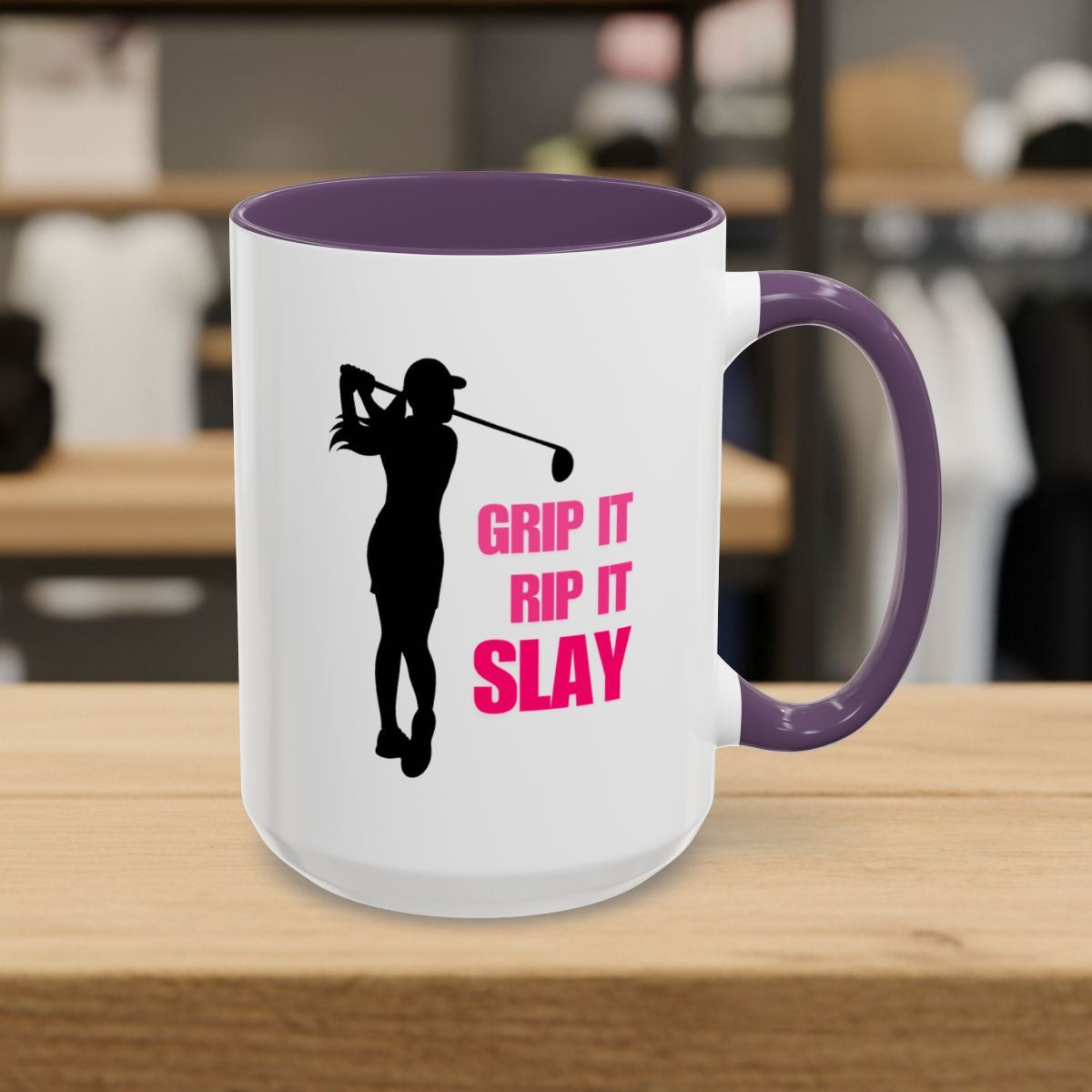 GRIP IT, RIP IT, SLAY (Female) - Golf Mug - 15oz in Purple