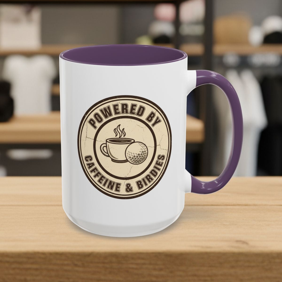 Powered by Caffeine & Birdies - Golf Mug - 15oz in Purple