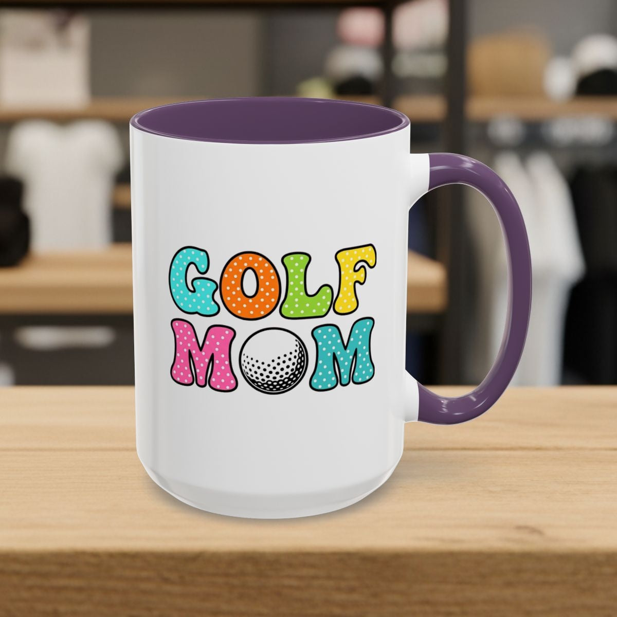 BUBBLY GOLF MOM, Polka Dot Pop - Golf Mug in Purple
