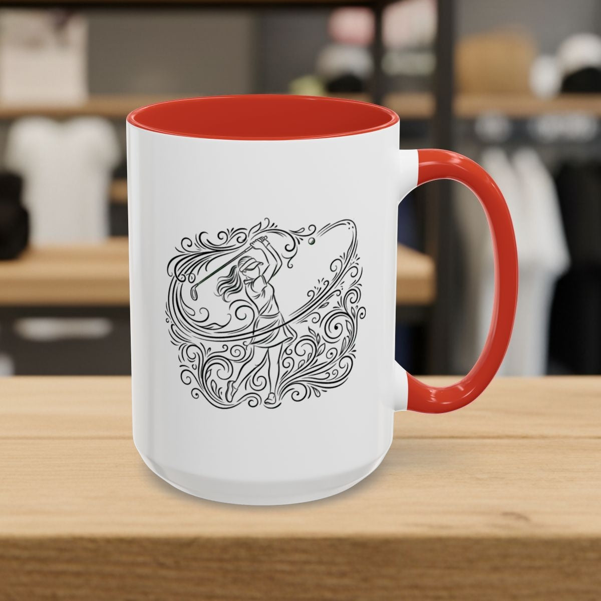 EVERY SWING TELLS A STORY - Women's Golf Vine Art - Golf Mug in Red