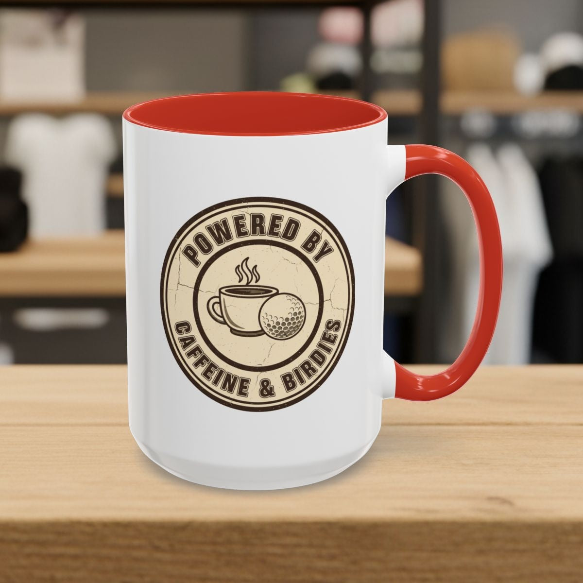 Powered by Caffeine & Birdies - Golf Mug - 15oz in Red