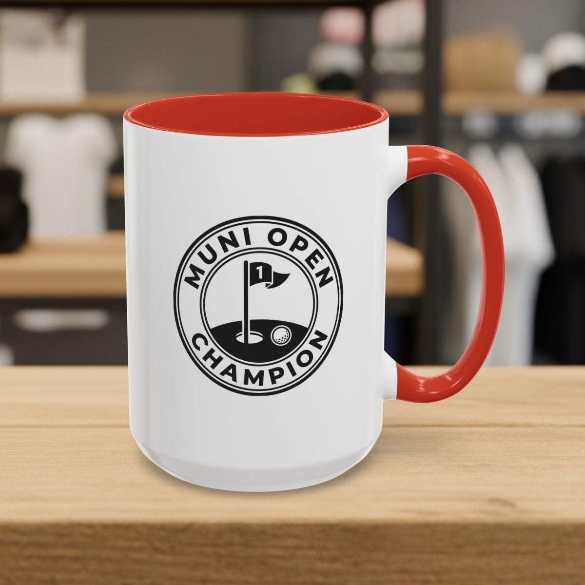 MUNI OPEN CHAMPION - MUNICIPAL GOLF COURSE MUG in Red