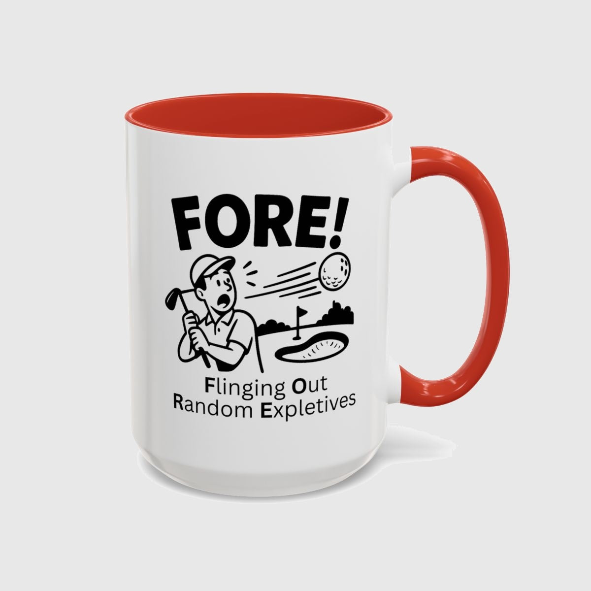 FORE! - Flinging Out Random Expletives! - Golf Mug in Red