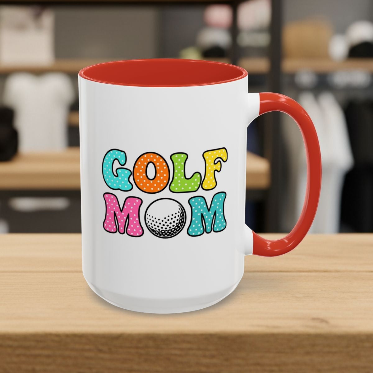 BUBBLY GOLF MOM, Polka Dot Pop - Golf Mug in Red
