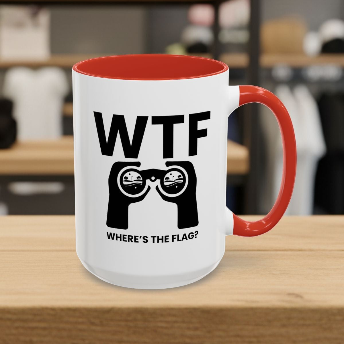 WTF - Where's the Flag - Golf Mug - 15oz in Red