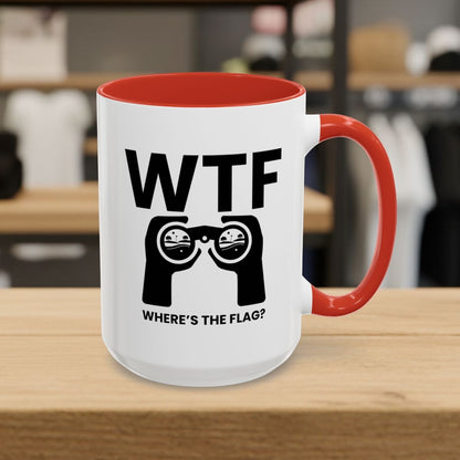 WTF - Where's the Flag - Golf Mug - 15oz in Red