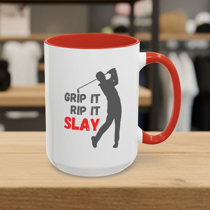 GRIP IT, RIP IT, SLAY (Male) - Golf Mug - 15oz in Red