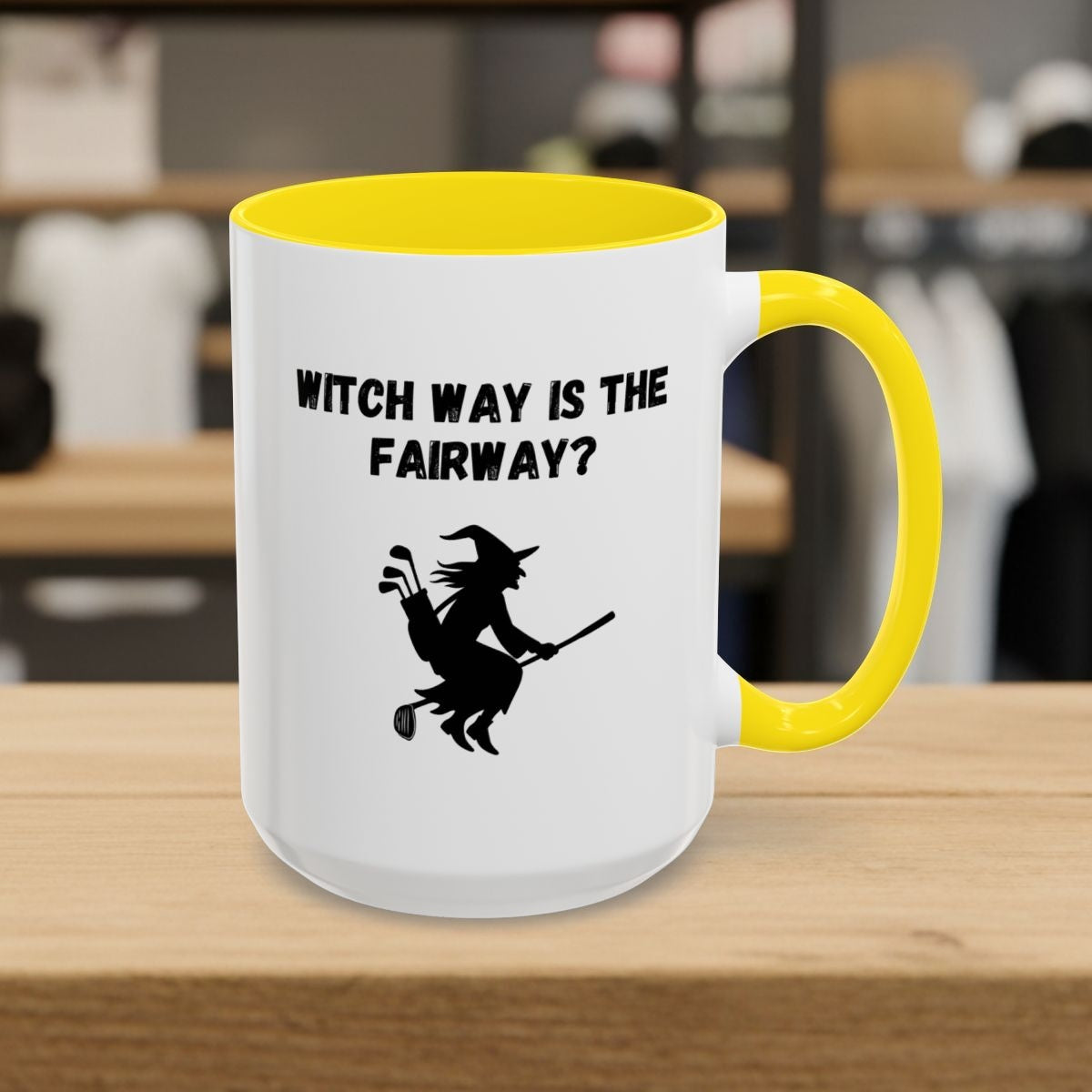 Witch Way is the Fairway - Golf Mug - 15oz in Yellow