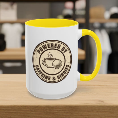 Powered by Caffeine & Birdies - Golf Mug - 15oz in Yellow