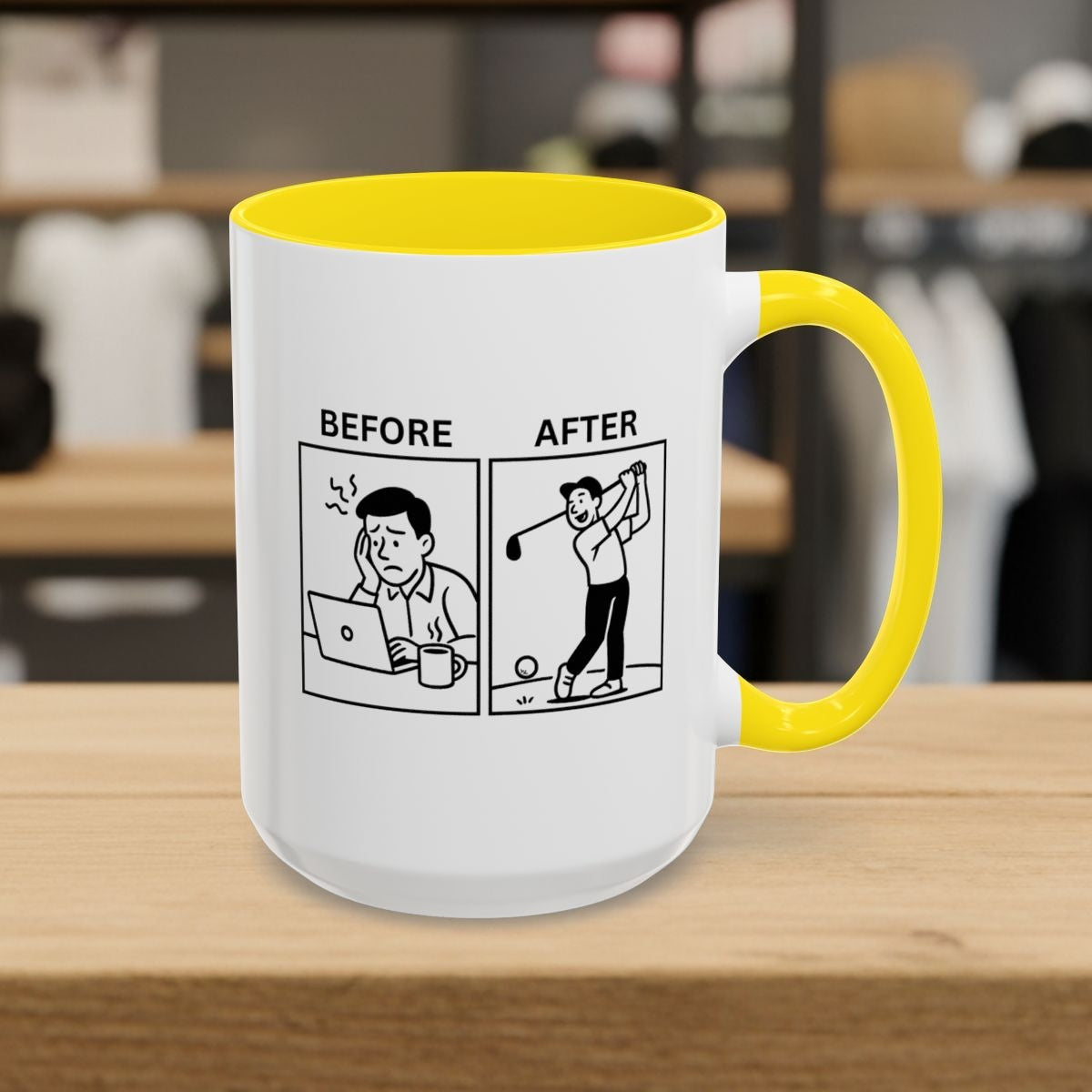 Before & After - Golf Mug - 15oz in Yellow