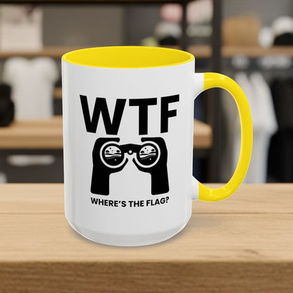 WTF - Where's the Flag - Golf Mug - 15oz in Yellow