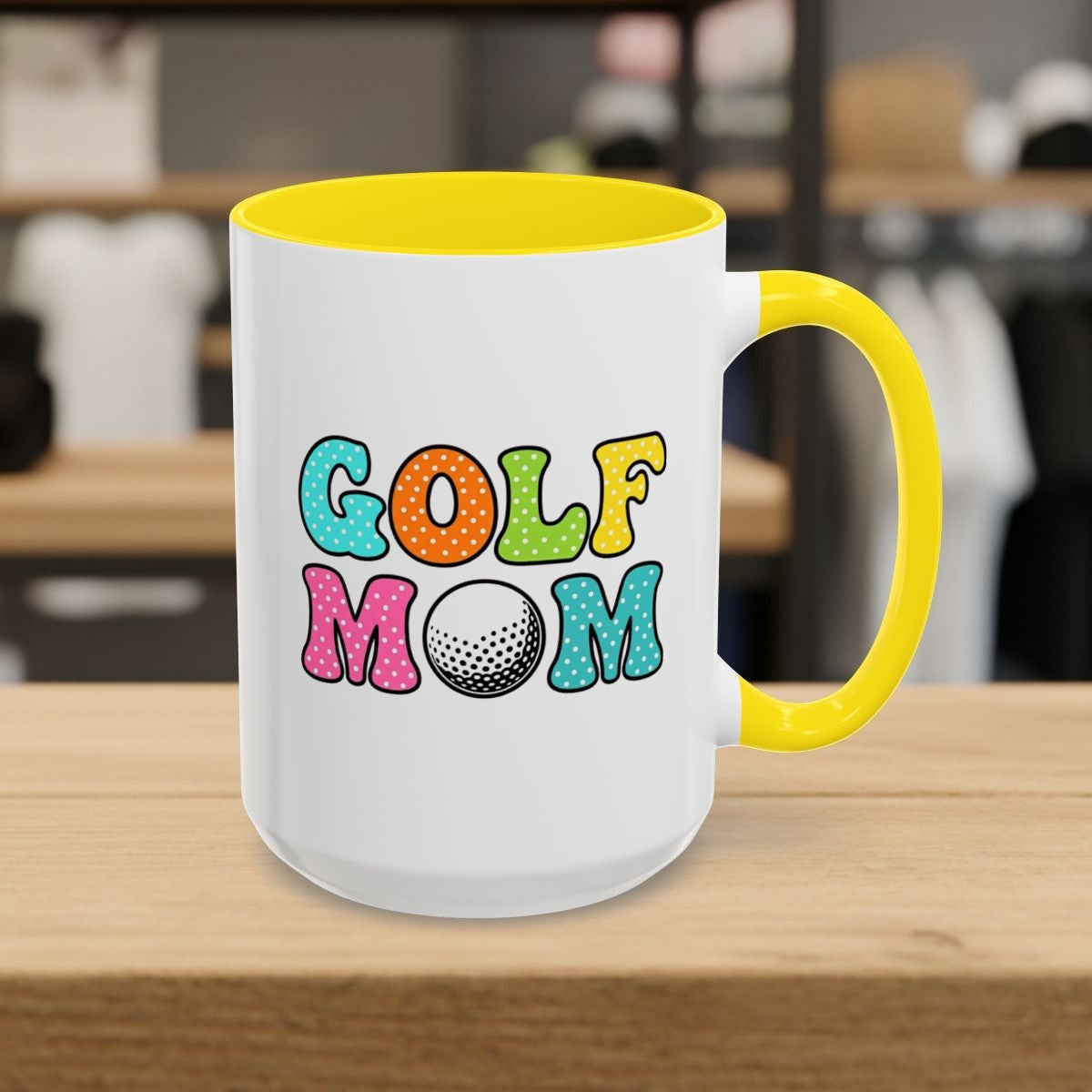 BUBBLY GOLF MOM, Polka Dot Pop - Golf Mug in Yellow