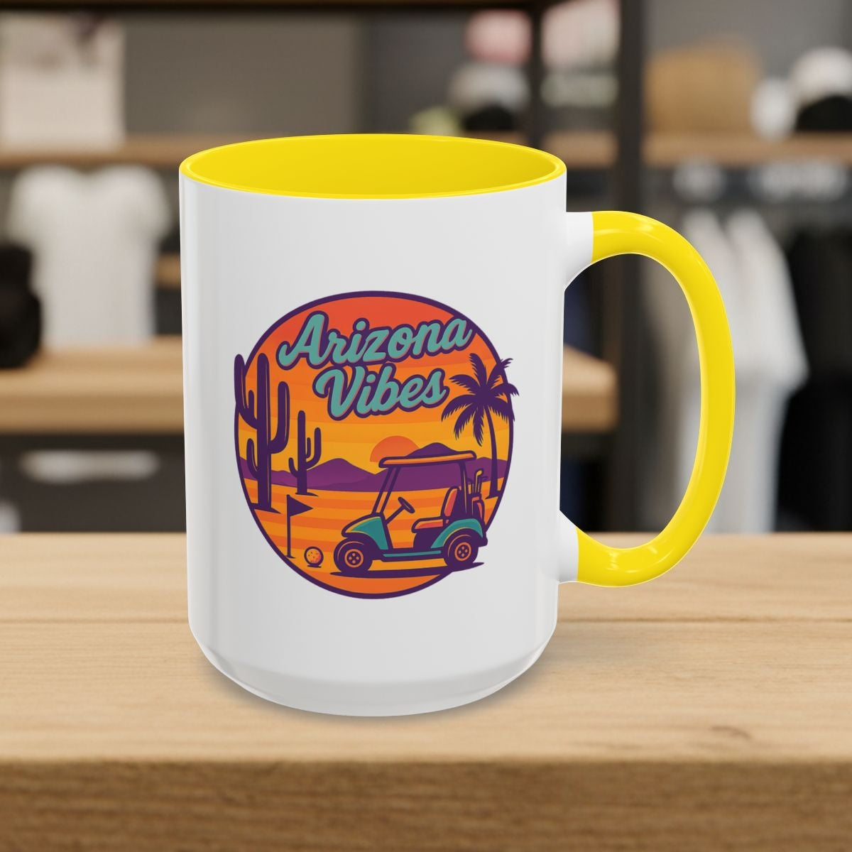 Golf Vibes - Arizona - Desert Edition Golf Destination - Golf Mug - 15oz in Yellow