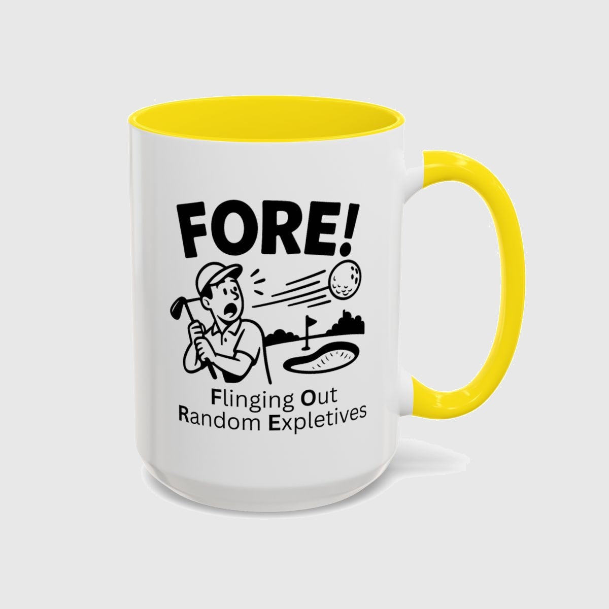 FORE! - Flinging Out Random Expletives! - Golf Mug in Yellow