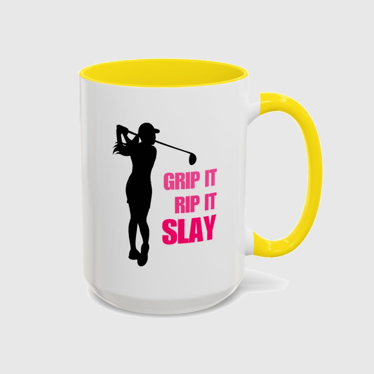 GRIP IT, RIP IT, SLAY (Female) - Golf Mug in Yellow