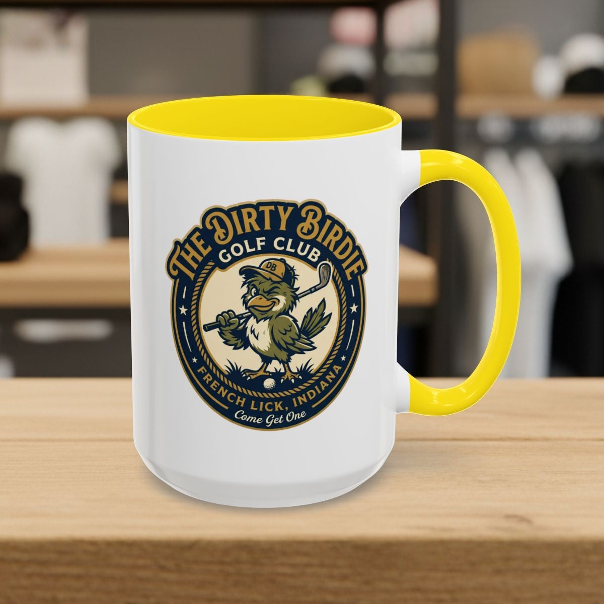 The Dirty Birdie Golf Club - French Lick, Indiana - Golf Mug in Yellow