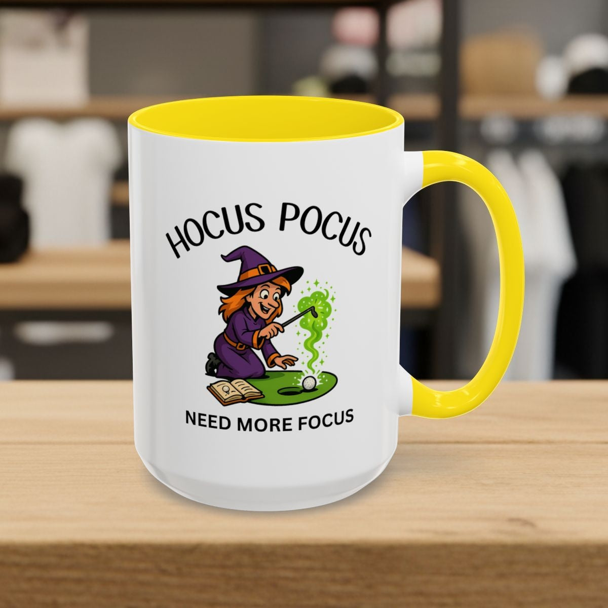 Hocus Pocus, Need More Focus - Golf Mug - 15oz in Yellow