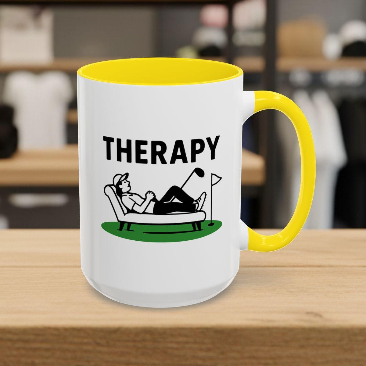 Golf Therapy - Golf Mug - 15oz in Yellow