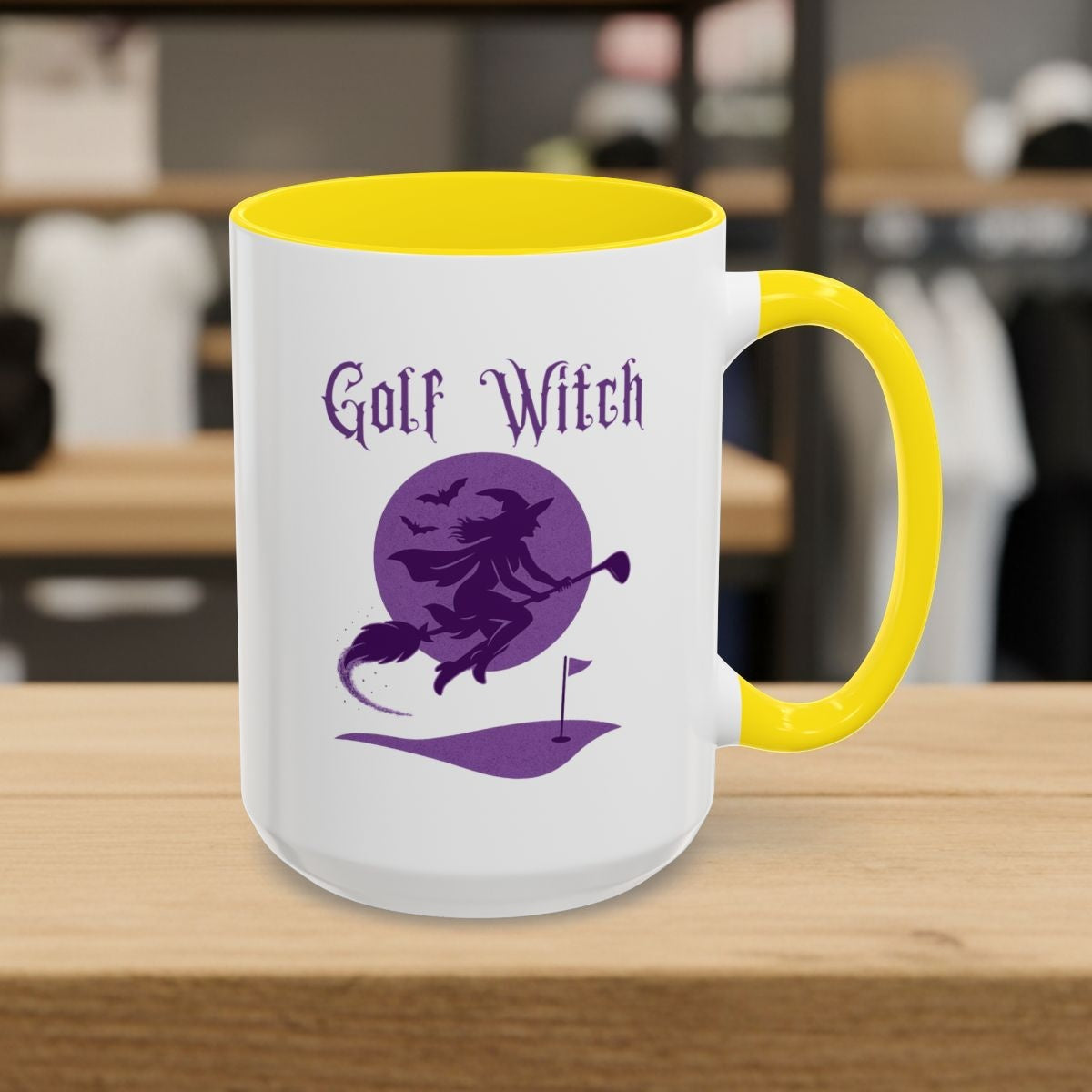 Golf Witch - Golf Mug - 15oz in Yellow