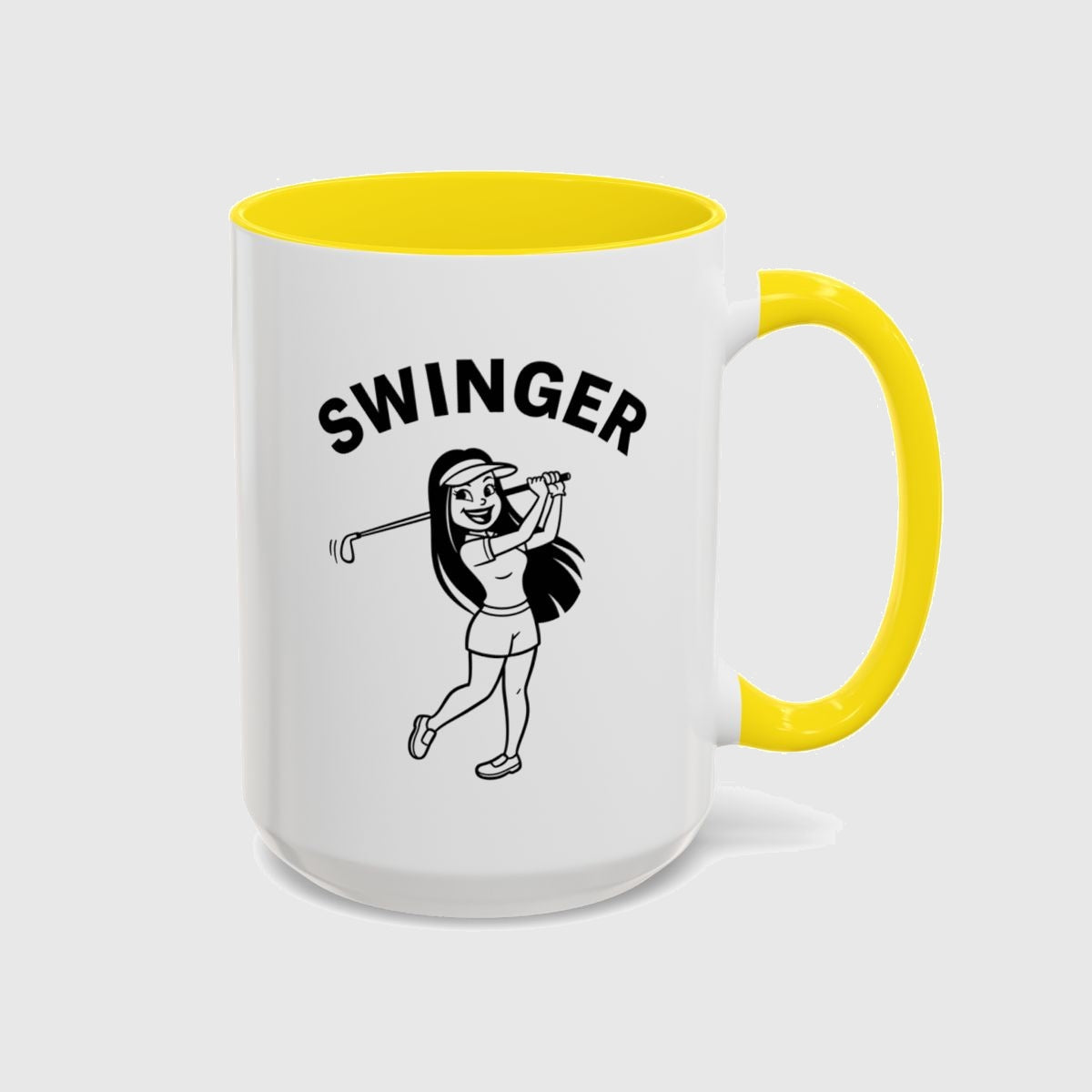 Retro Swinger Women's Golf T-Shirt - Golf Mug in Yellow