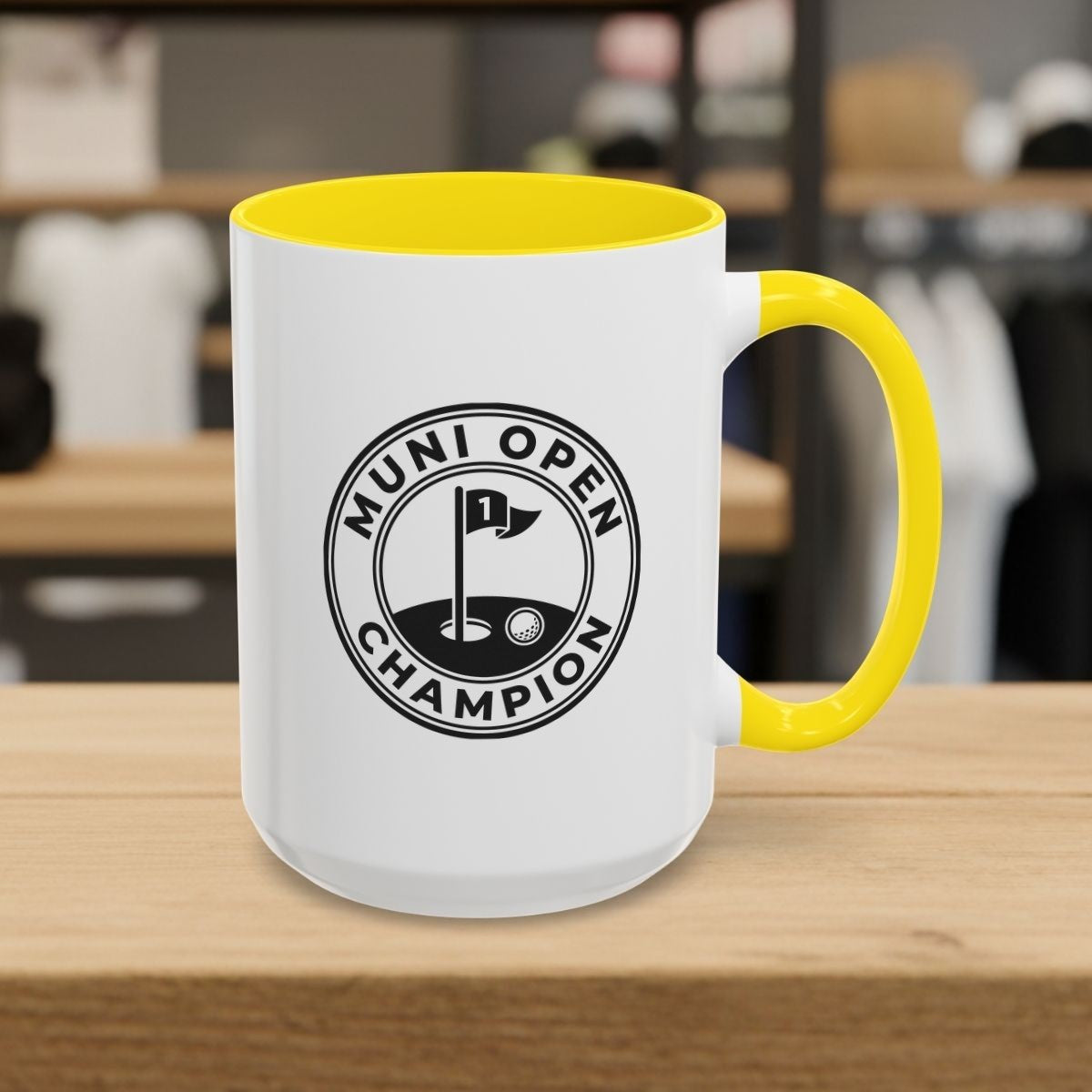 MUNI OPEN CHAMPION - MUNICIPAL GOLF COURSE MUG in Yellow