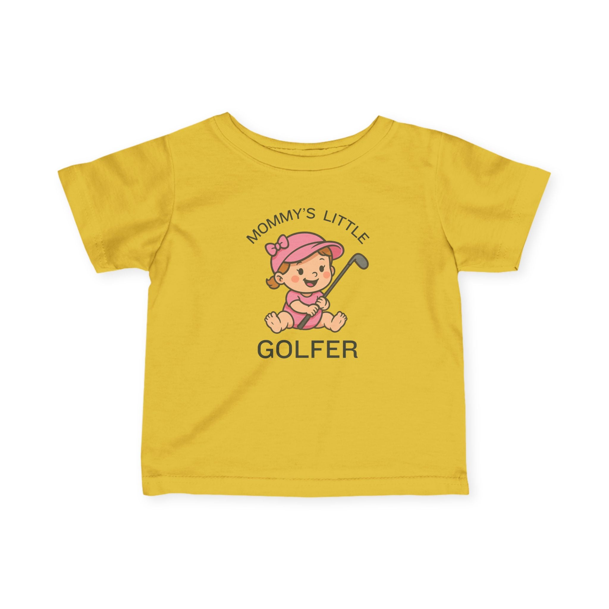 Mommy's Little Golfer - Infant Tee for girls in Butter, great for casual wear. Find more fun golf focused products at oneforetheages.com