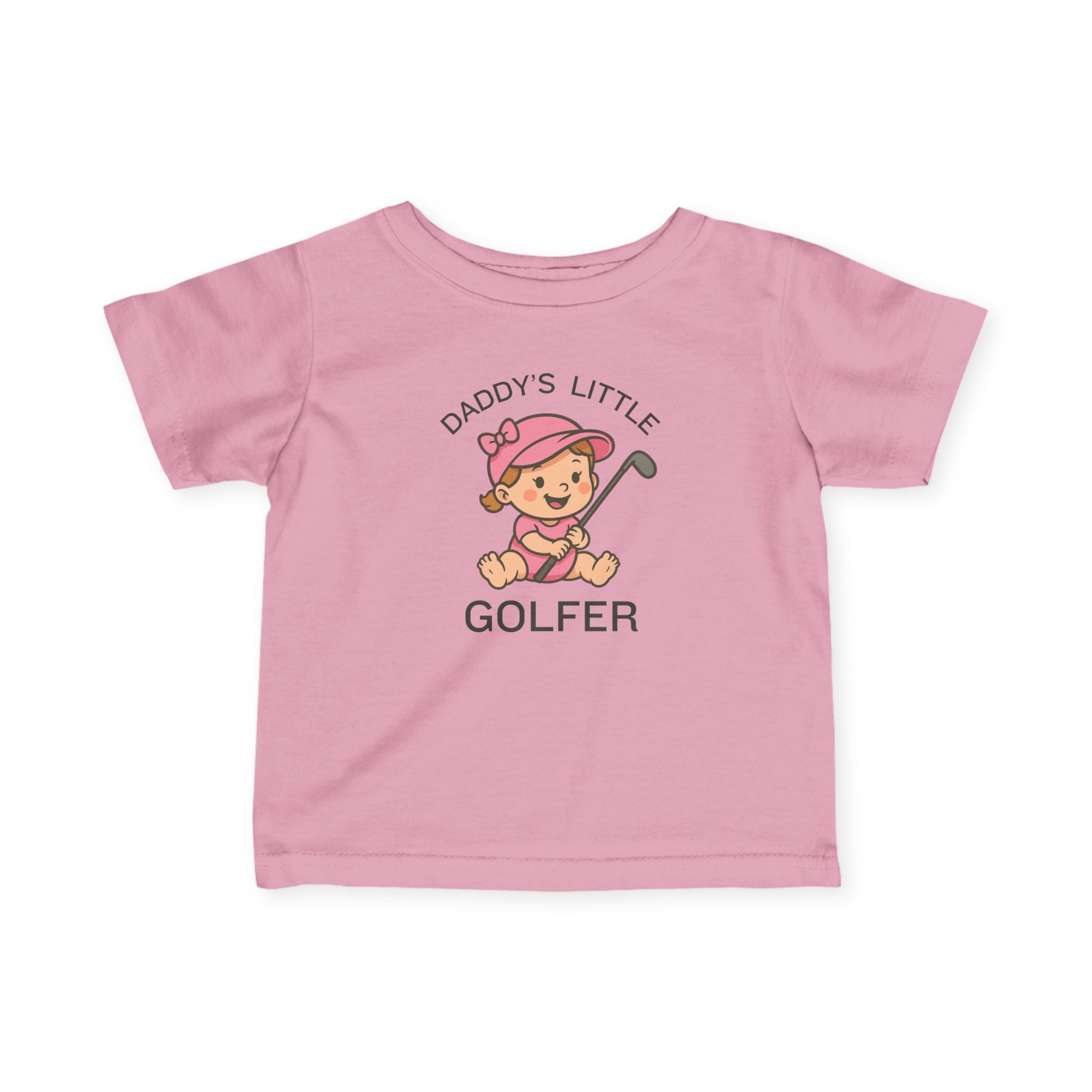 Daddy's Little Golfer - Infant Tee for girls in Pink, great for casual wear. Find more fun golf focused products at oneforetheages.com