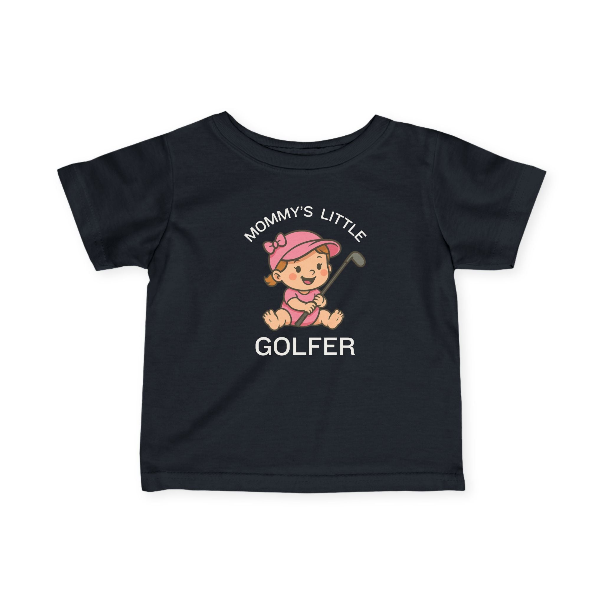Mommy's Little Golfer - Infant Tee for girls in Black, great for casual wear. Find more fun golf focused products at oneforetheages.com