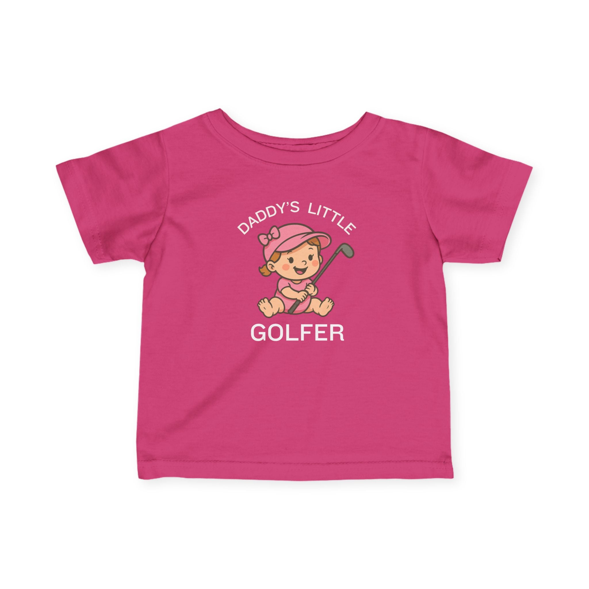 Daddy's Little Golfer - Infant Tee for girls in Hot Pink, great for casual wear. Find more fun golf focused products at oneforetheages.com