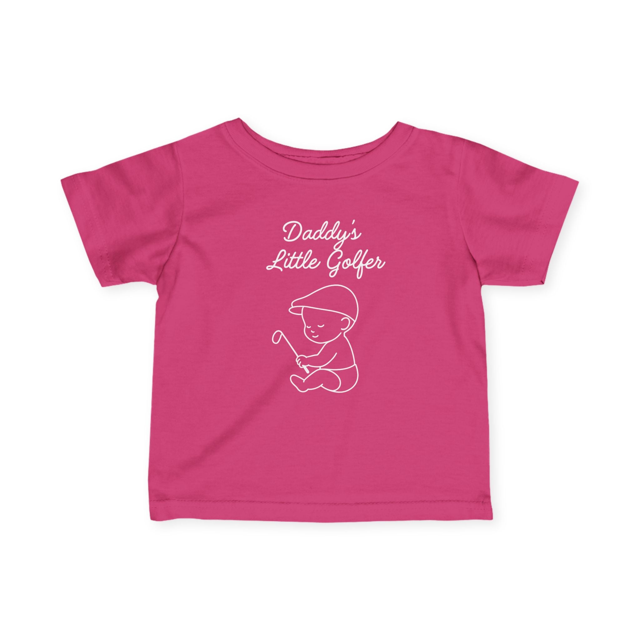 Daddy's Little Golfer - Baby T-shirt in Hot Pink, great for casual wear. Find more fun golf focused products at oneforetheages.com