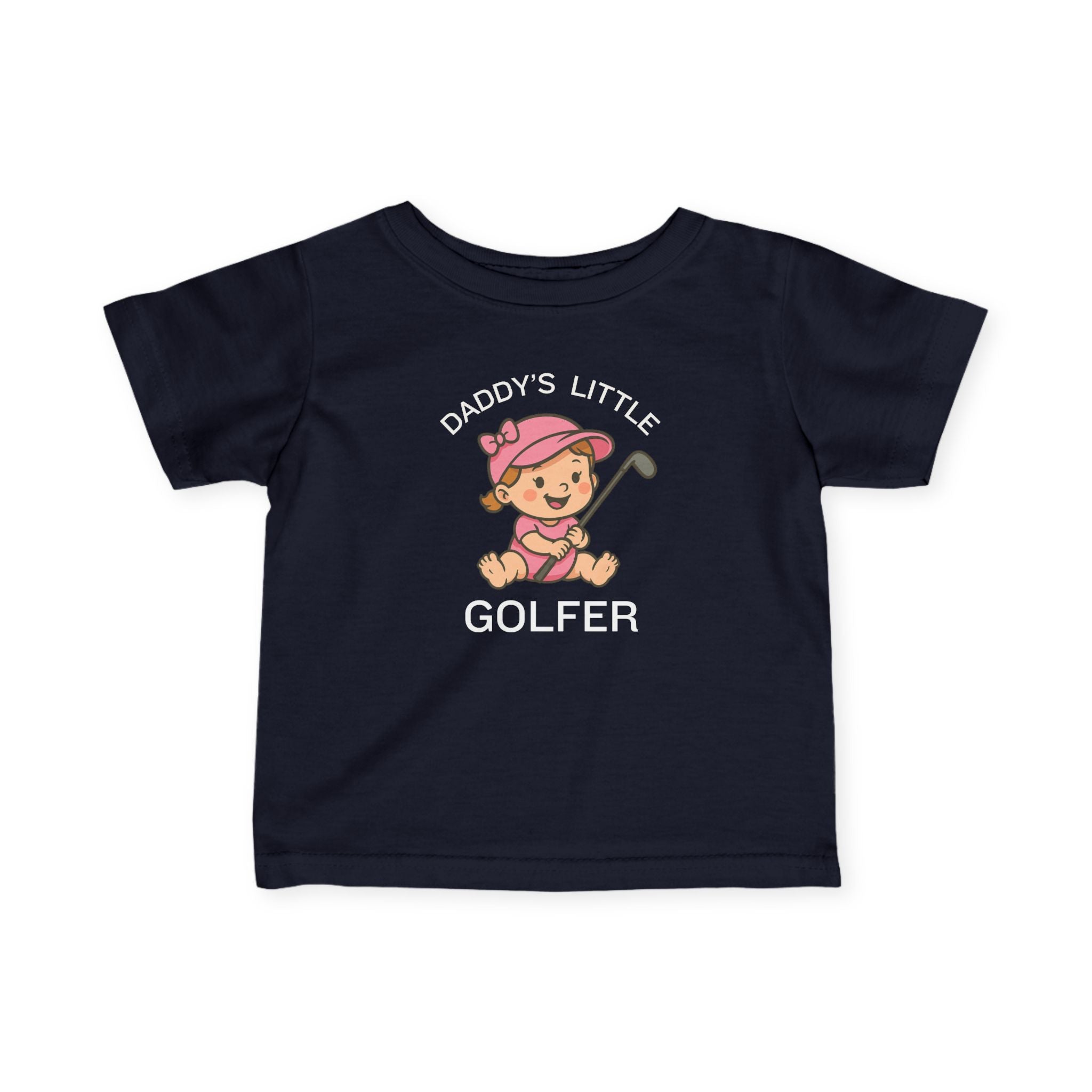 Daddy's Little Golfer - Infant Tee for girls in Navy, great for casual wear. Find more fun golf focused products at oneforetheages.com