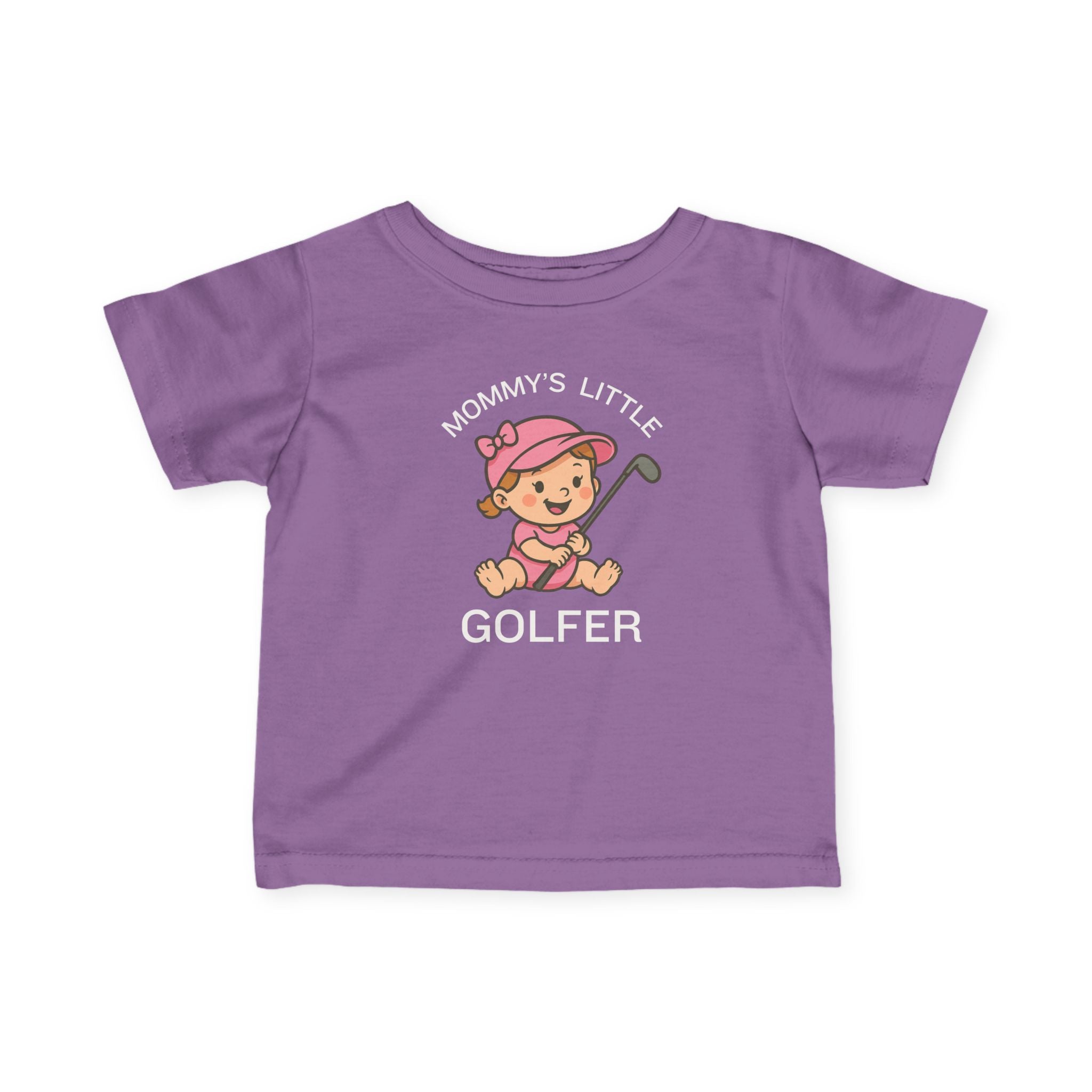 Mommy's Little Golfer - Infant Tee for girls in Lavender, great for casual wear. Find more fun golf focused products at oneforetheages.com