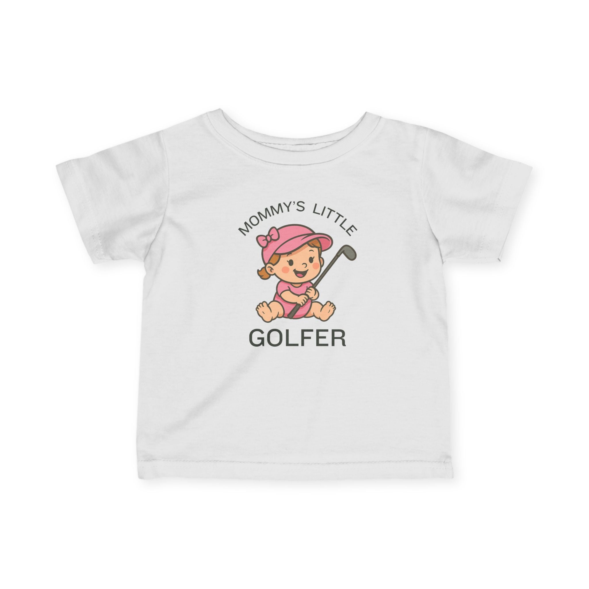Mommy's Little Golfer - Infant Tee for girls in White, great for casual wear. Find more fun golf focused products at oneforetheages.com