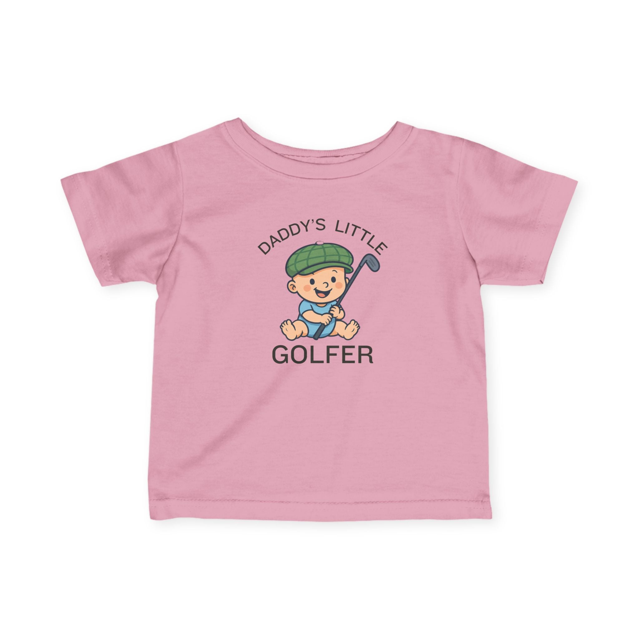 Daddy's Little Golfer - Infant Tee for boys in Pink, great for casual wear. Find more fun golf focused products at oneforetheages.com